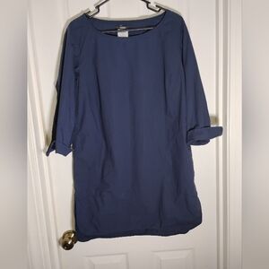 ODEEH Navy Cotton Knee Length Tunic Dress Pockets